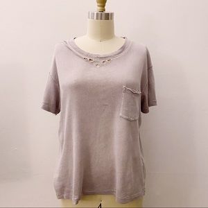 Free People Distressed Tshirt Tee Patch Pocket